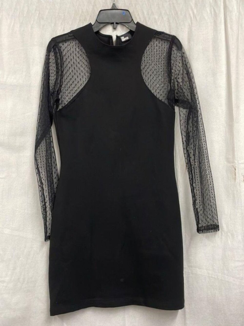 The Kooples Milano Black Racerback Mesh Long Sleeve Mini Dress Sz 2 (US Small)